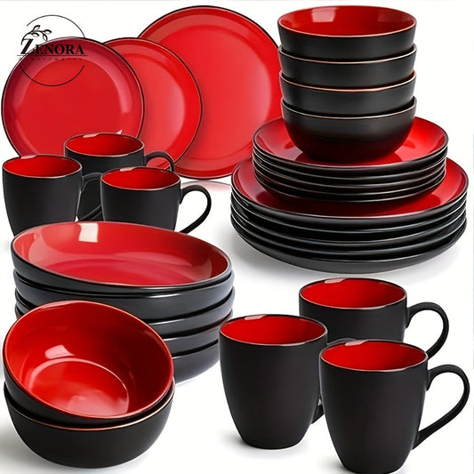 Ceramic Dinnerware Set with Matte Finish and Multiple Color and Piece Options