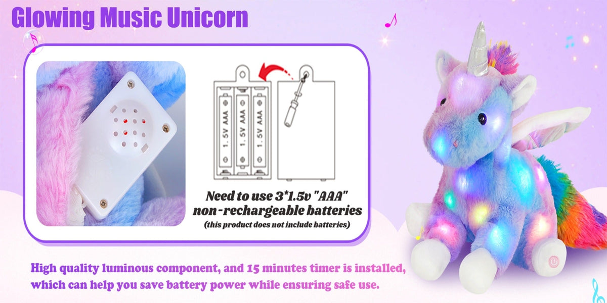 Glowing Unicorn Plush Toy with Optional Music in Two Styles