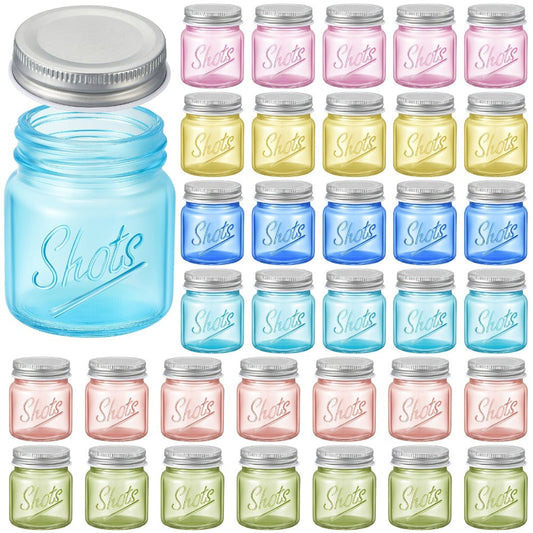 Mini Mason Jar Shot Glasses with Lids, 36-Piece Set, 2 oz for Parties