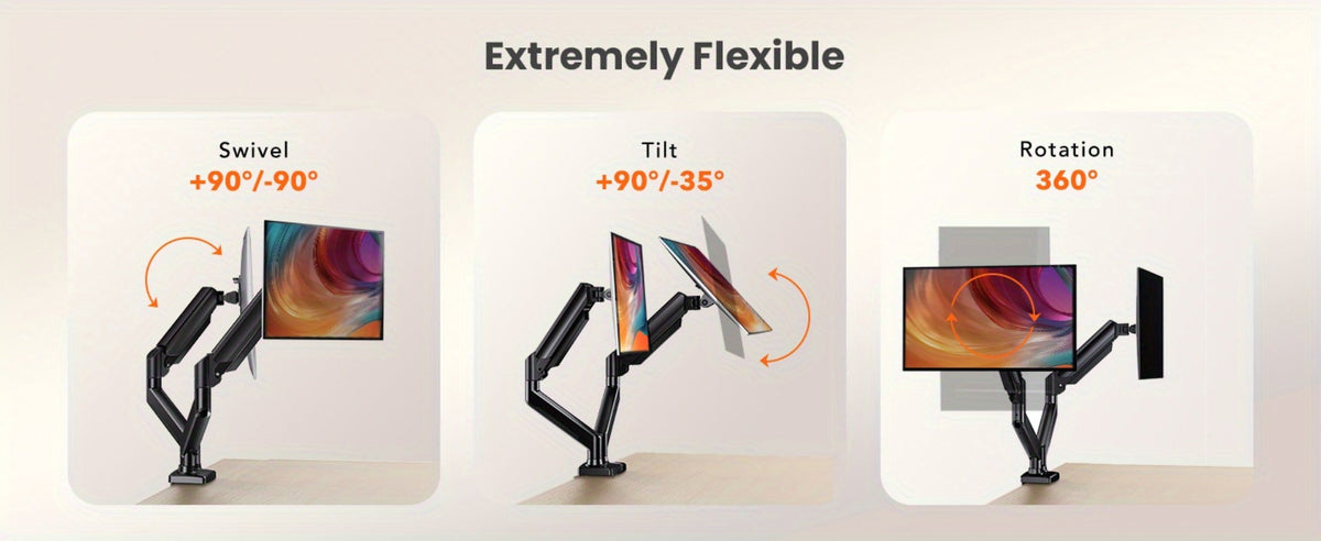 Dual Monitor Stand for 32 Inch Screens, Full Motion Dual Monitor Arm with 180° Swivel Tilt 360° Rotation, VESA 75/100mm, Max 22 lbs Each Arm, Adjustable Height for Home Office Desk Setup
