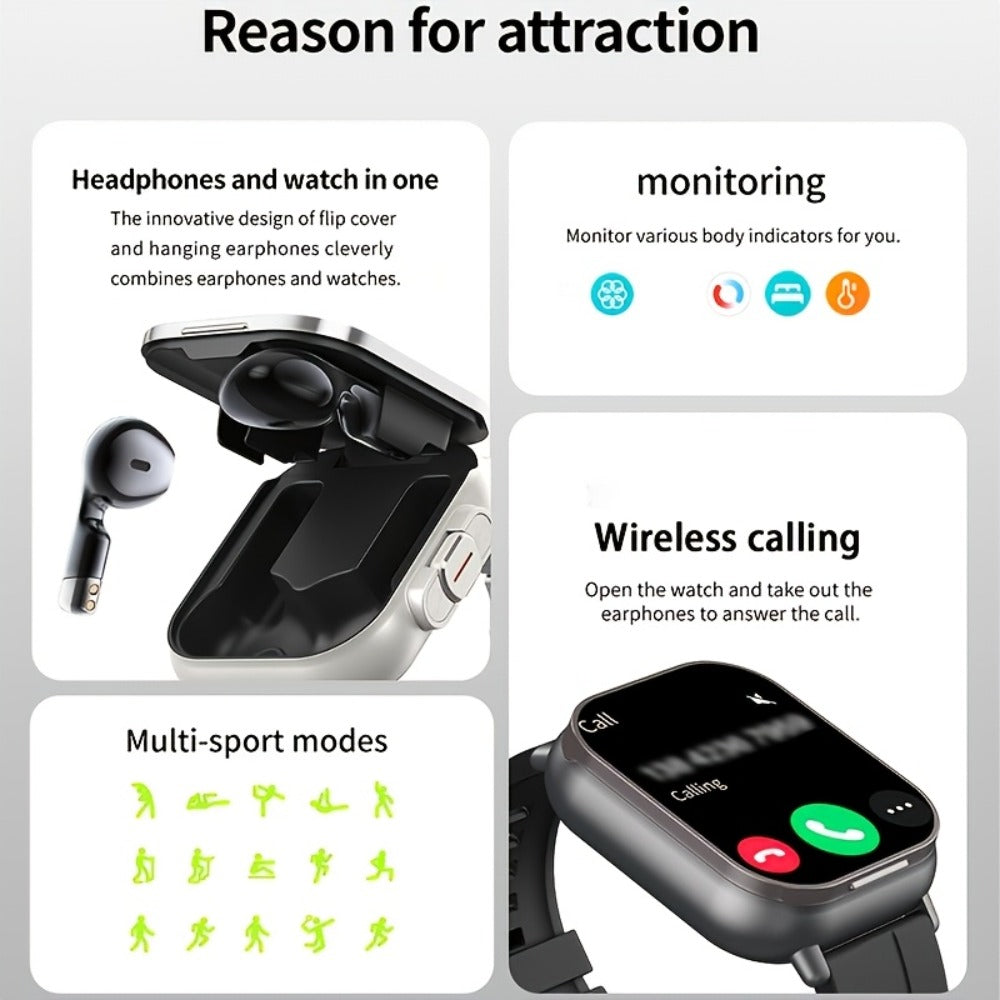2-in-1 Smartwatch Earbuds Combo Steel & Mesh Strap for Men – Music Control Multiple Sports Modes Activity Tracking Black Silver Rose Gold Black Gold Smart Watch Earphone Gift