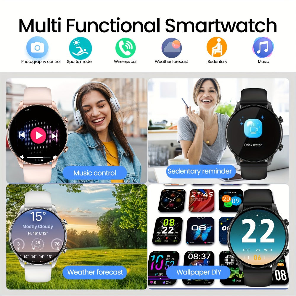 Round Dial Smartwatch 2.01 Inch Large Screen Wireless Calling 100 Sport Modes Sleep Monitor Built-In Games Weather Calculator Pedometer Heart Rate Fitness Tracker Android iPhone Compatible Men Women Steel or Silicone Band Black Silver
