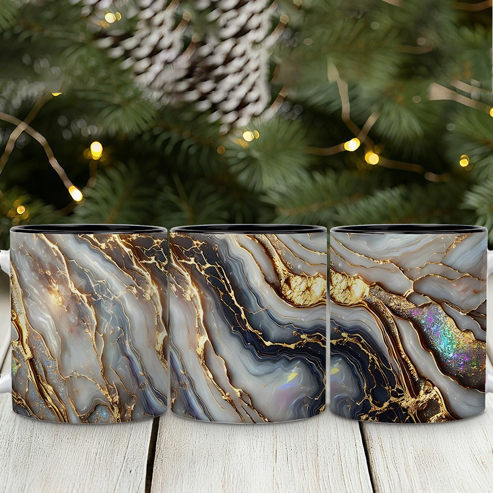 Agate Golden Vein Coffee Mug 11 Oz – Luxury Marble Pattern Ceramic Cup for Home & Office – Elegant Gift for Birthday, Mother's Day & Christmas – Black, White & Pink