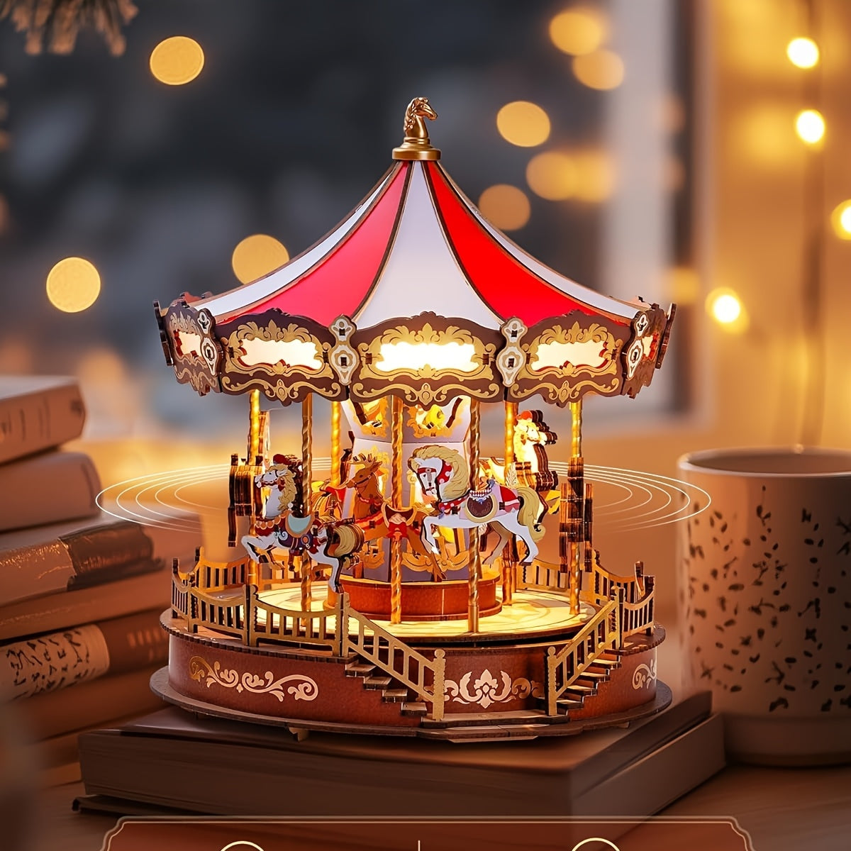 Rolife Carousel Music Box Kit, DIY 3D Wooden Model