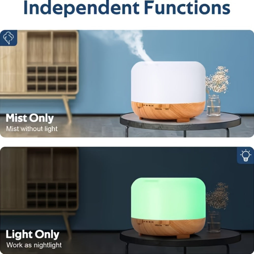 Essential Oil Diffuser 500ml 7-Color Ambient Light Timer Auto Shut-Off USB Ultrasonic Aroma Diffuser for Large Room Home Office Bedroom Wood Grain Humidifier