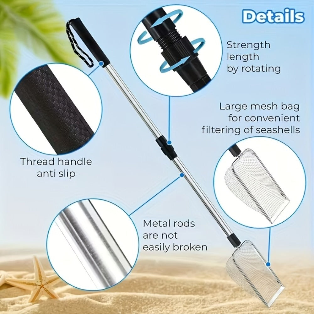 Beach Sand Sifter Scoop with Three-Section Telescopic Handle, Single or 2-Pack