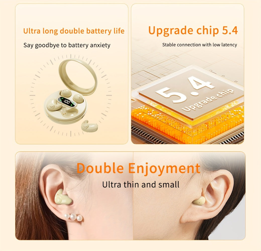 2-in-1 Wireless Earphones Couples Shared Audio Long Battery Life Clear Sound TV Movies Music Running Type-C Charging Condenser Mic Semi-Open iOS Android
