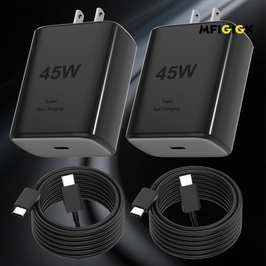 45W Super Fast Charging Block 2-Pack – USB-C Type-C Wall Charger for Samsung Galaxy S23 S22 S21 S20 Ultra Note 20 10 & iPhone 16 15 Pro Pro Max Plus, Compact Power Adapter Duo