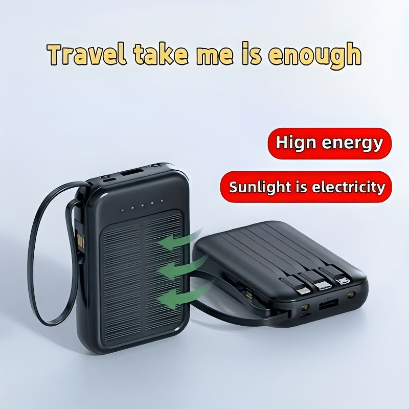20000mAh Solar Power Bank with Built-in USB-C Cable 20W Fast Charging Portable Charger – Battery Pack for iPhone Android iPad Outdoor Travel Camping Hiking