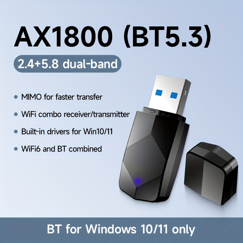 1800Mbps USB WiFi Adapter for PC Desktop Laptop with Dual 5dBi Antennas, 5GHz & 2.4GHz Dual Band Wireless Network Adapter, Windows 11 10 8 7 Compatible, Double Antenna or No Antenna Version
