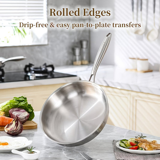 Stainless Steel Frying Pan with 304 Steel, Triply Base and Induction Compatibility