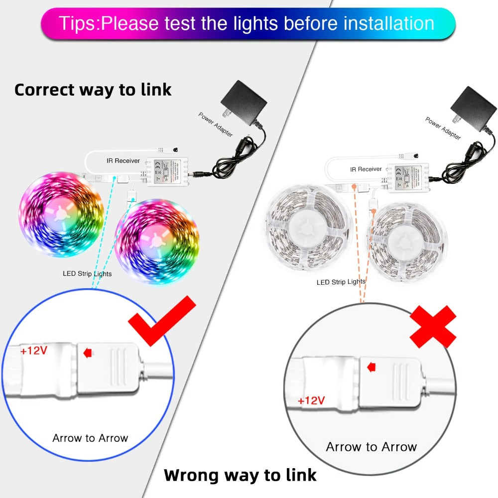 RGB LED Strip Lights 50ft/100ft – Color Changing Tape Light with 44-Key Remote, 20 Colors & 8 Modes, Easy Install, for Bedroom, Living Room, Kitchen, Bar, Wedding & Party Decoration