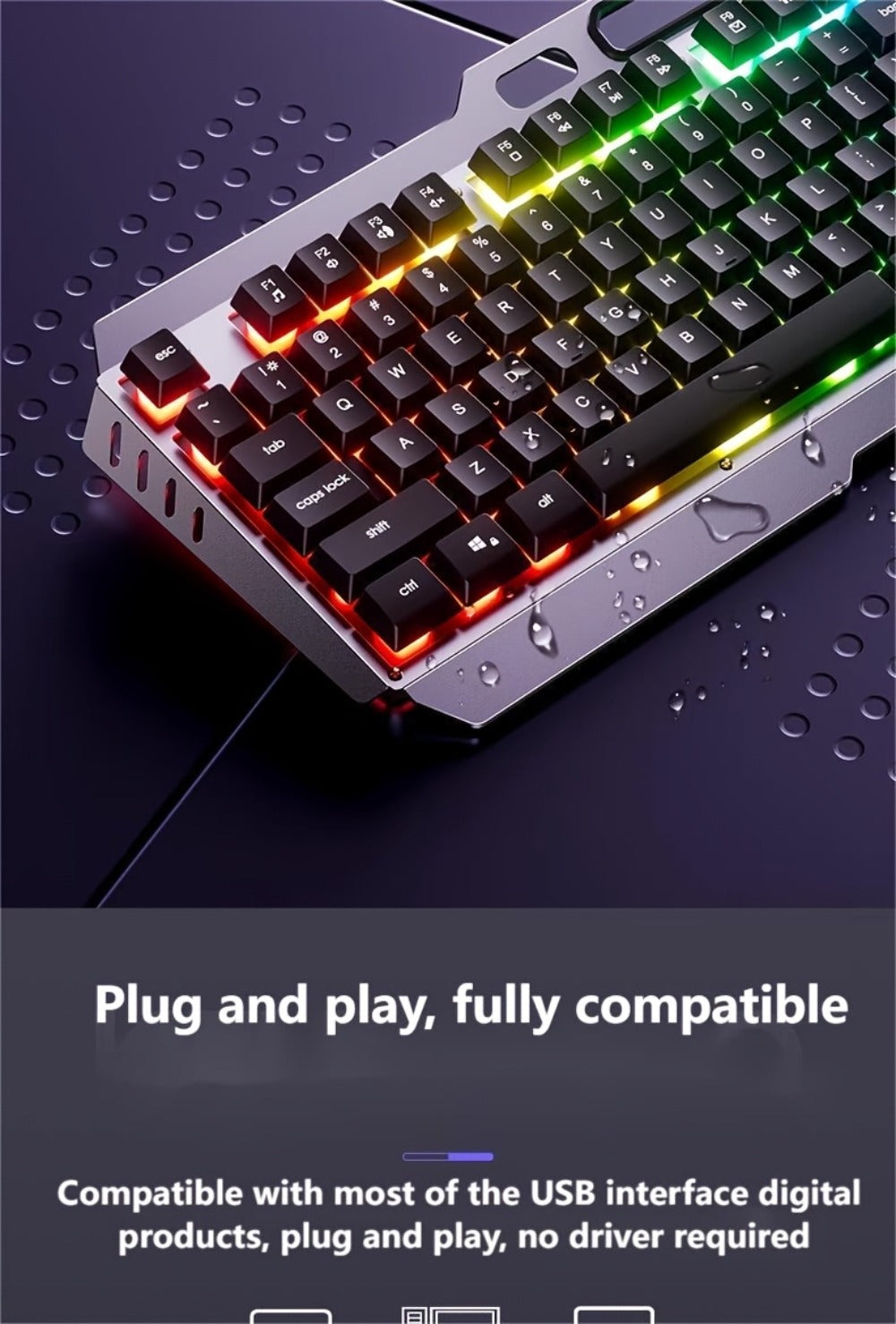 LED Backlit Wired Gaming Keyboard 104 Keys Full Size – Quiet Ergonomic Design, Adjustable Volume Knob, USB Powered, Compatible with Desktop and Laptop Computers, Office and Home Use