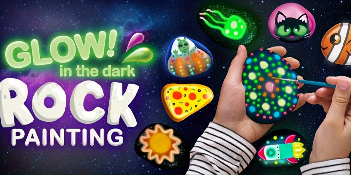 Stone Painting Set Glow in the Dark for Kids – Graffiti Puzzle Outdoor Art Craft Activity Kit Non-Toxic Screen-Free Creative Birthday Party Gift for Boys Girls Ages 5+