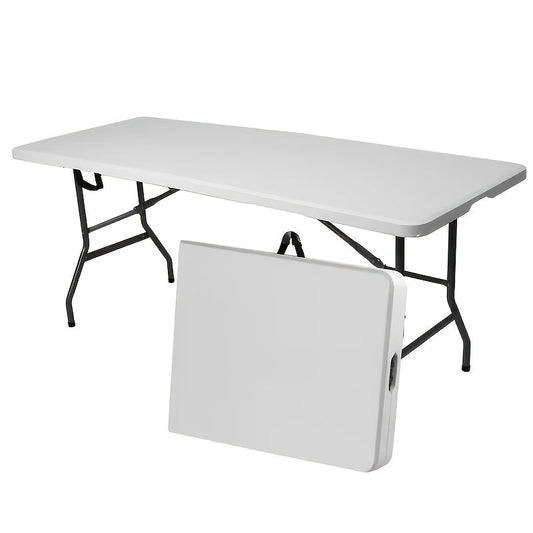 Folding Picnic Table with Carrying Handle and Lock, White, 4FT or 6FT