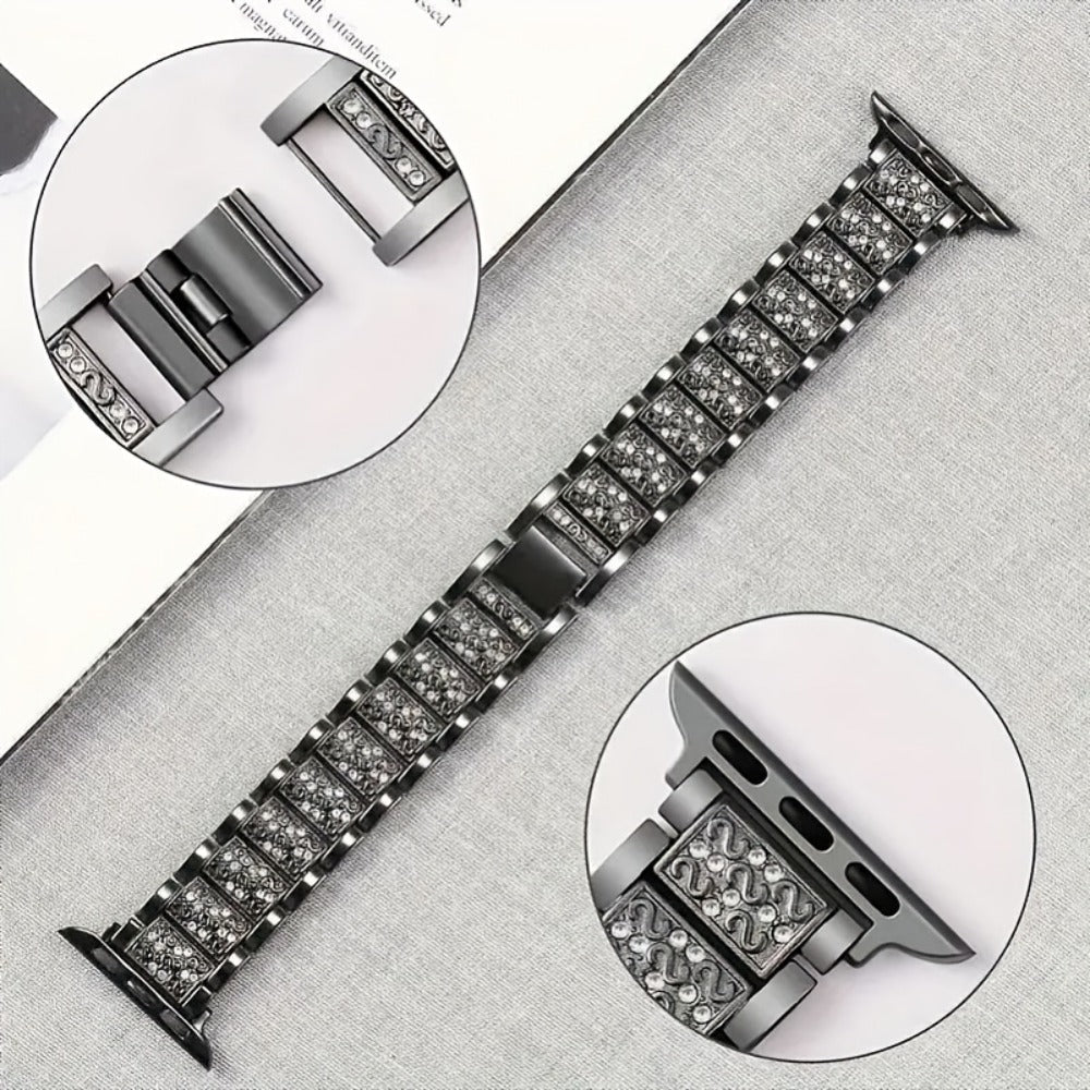 Diamond Apple Watch Case & Strap Set – Starry Sky Full Diamond Bezel + Double Row Diamond Band Compatible with Apple Watch Series 1–10 SE Ultra Ultra 2 38 40 41 42 44 45 49mm – Pink Rose Gold Black Blue Silver