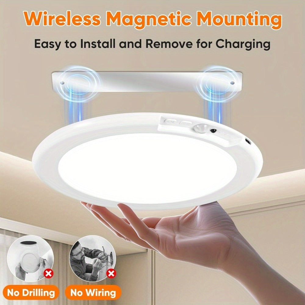 Motion Sensor Ceiling Light Rechargeable with Remote – 3-Color Dimmable Wireless LED Overhead Light, No Wiring, Battery Operated for Closet, Shower, Pantry, Shed & Hallway (Round & Square, 1 or 2 Pack)