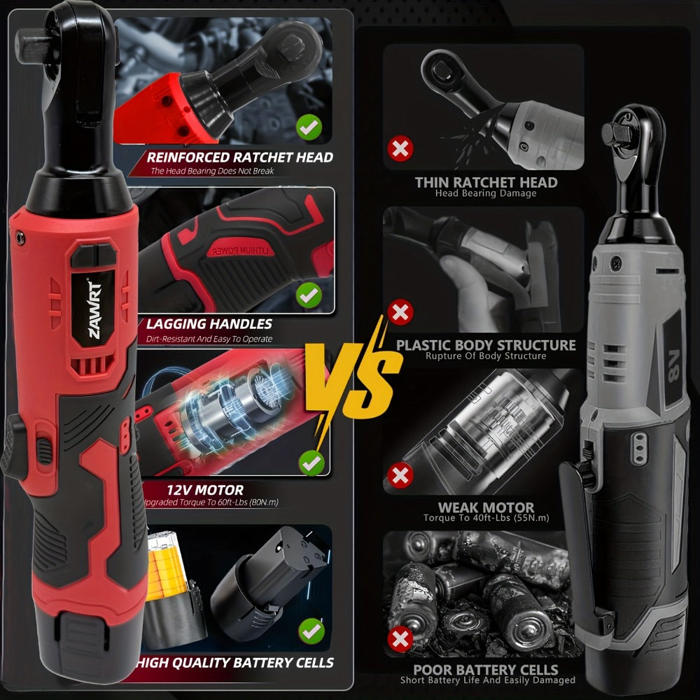 Cordless Electric Ratchet Wrench Set 12V - 45Nm High Torque 3/8" Rechargeable Ratchet Wrench with Battery, Charger & Toolbox for Automotive Repair, Angle Frame Installation & Home Improvement (4 Colors)