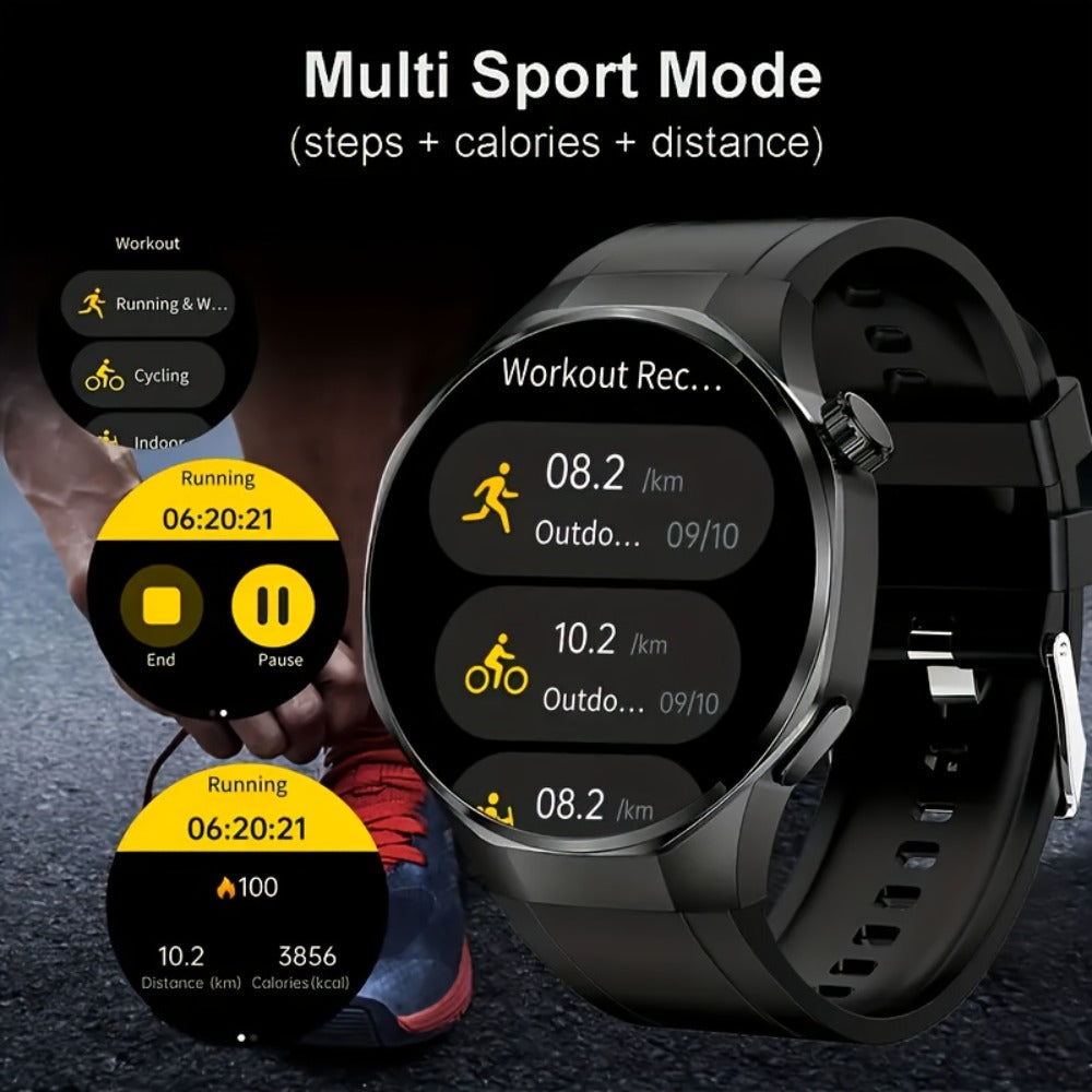 Hexagonal Bezel Smartwatch for Men HD TFT Display 150+ Sports Modes AI Voice Control 100+ Watch Faces Wireless Calling Weather Forecast Activity Tracker Compatible with Android iOS – Black Silver