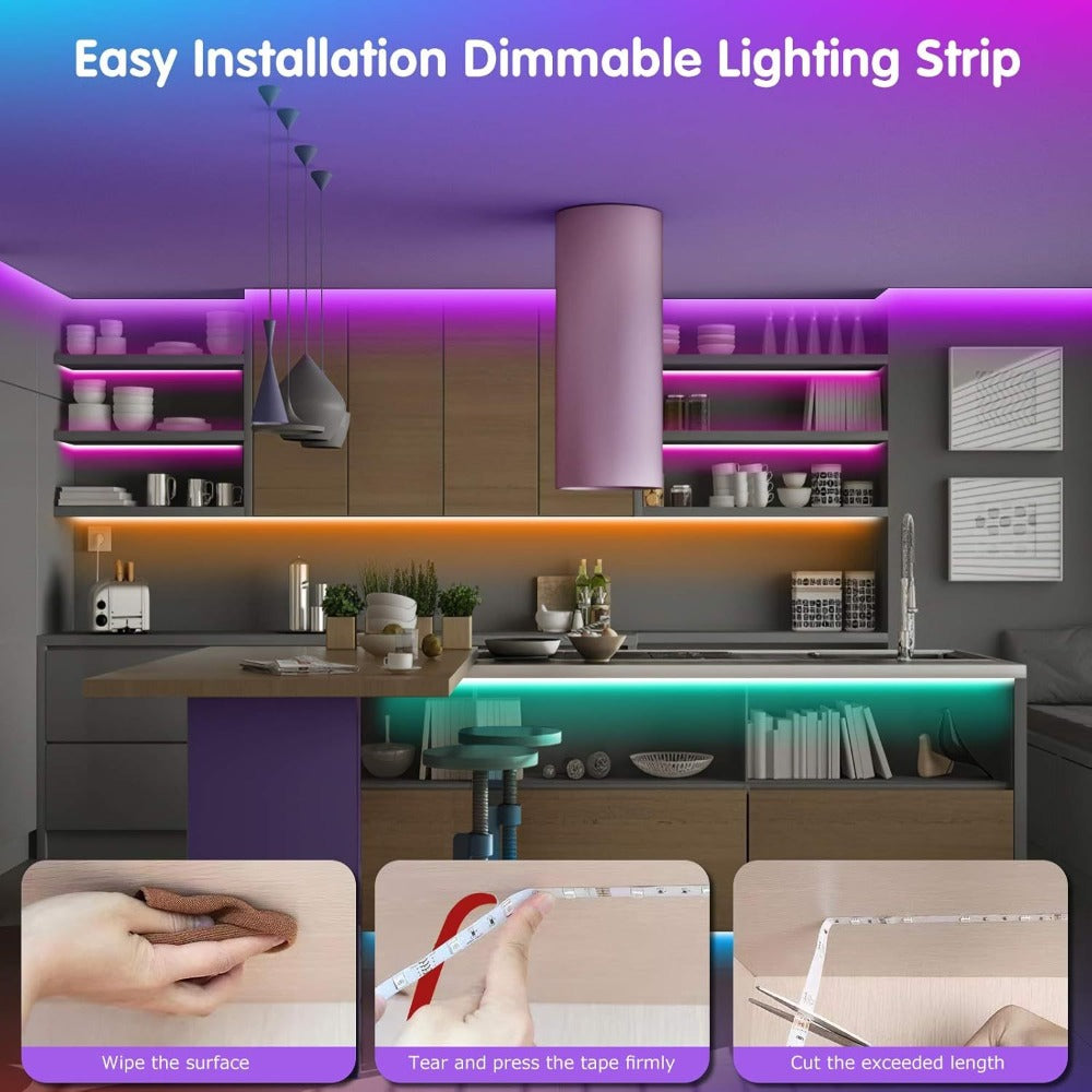 Color Changing LED Strip Lights App & Remote Control - Music Sync Smart RGB Lights 16 Million Colors for Bedroom Living Room Gaming Room TV Backlight Party Holiday Wedding Decoration 16ft 66ft 100ft