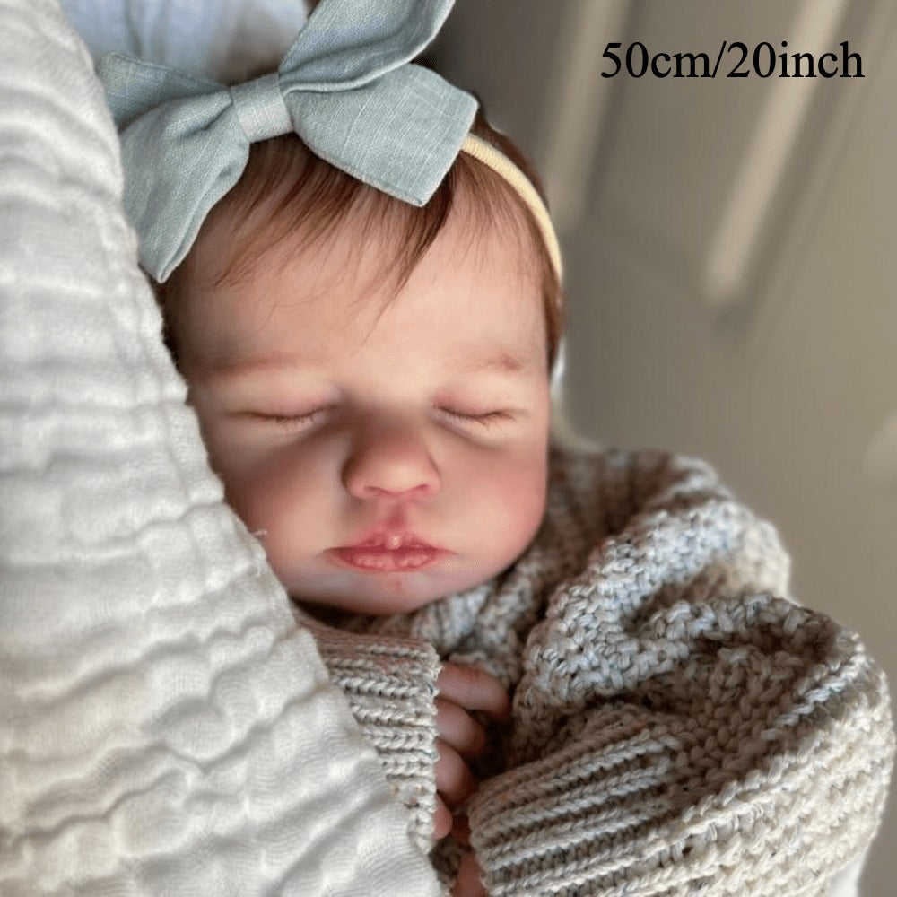 20-Inch Sleeping Reborn Baby Doll with Cloth Body and Hand-Rooted Hair
