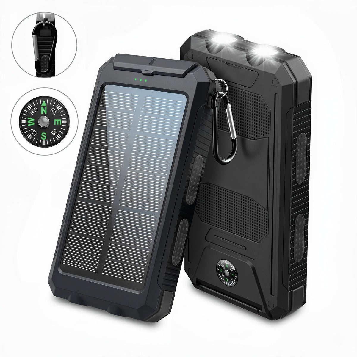 Solar Power Bank 20000mAh 40000mAh Portable Charger with Dual USB LED Flashlight & Compass - Waterproof External Battery Pack for Camping Hiking Outdoor Emergency, Compatible with iPhone Android Samsung