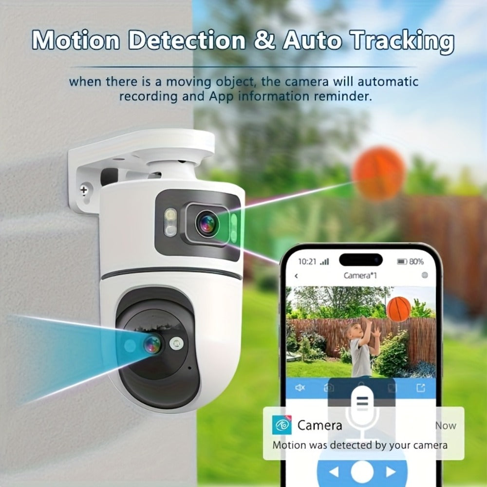 4K Dual Lens Security Camera WiFi Outdoor - 2160P Ultra HD, Dual Band 2.4G & 5GHz, Color Night Vision, Rain Proof, Tamper Detection, Two-Way Audio, Wall Mount for Home Indoor & Outdoor Surveillance
