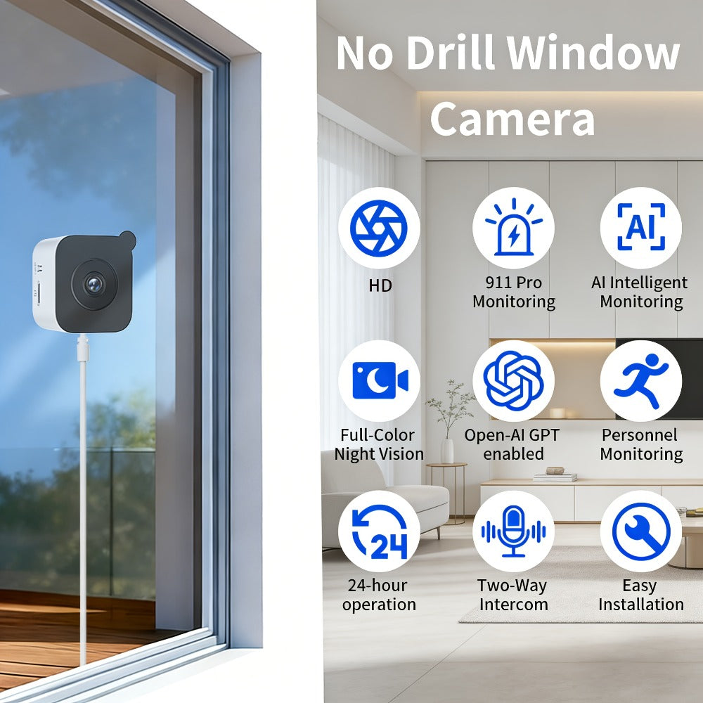 6MP Window Security Camera with AI Human Detection, 911 Emergency Alerts & Full-Color Night Vision – Dual Band 2.4GHz/5GHz WiFi, Smart Indoor Surveillance, Easy Install, 1/2 Pack