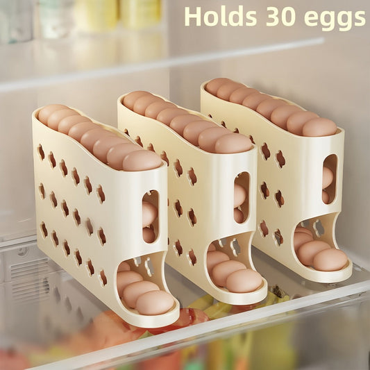 Egg Dispenser for Refrigerator, White 4-Tier Rolling Egg Holder Rack