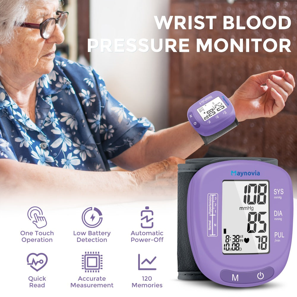 Blood Pressure Monitor Wrist Cuff with Oximeter Fingertip – Digital BP Machine Home Use, 120 Memory, Portable Case & Battery Included, Fully Automatic Hypertension Tracker