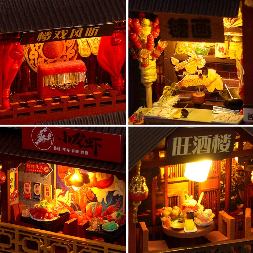 Chinese Food Street Book Nook Kit with 3D Wooden Puzzle Scene
