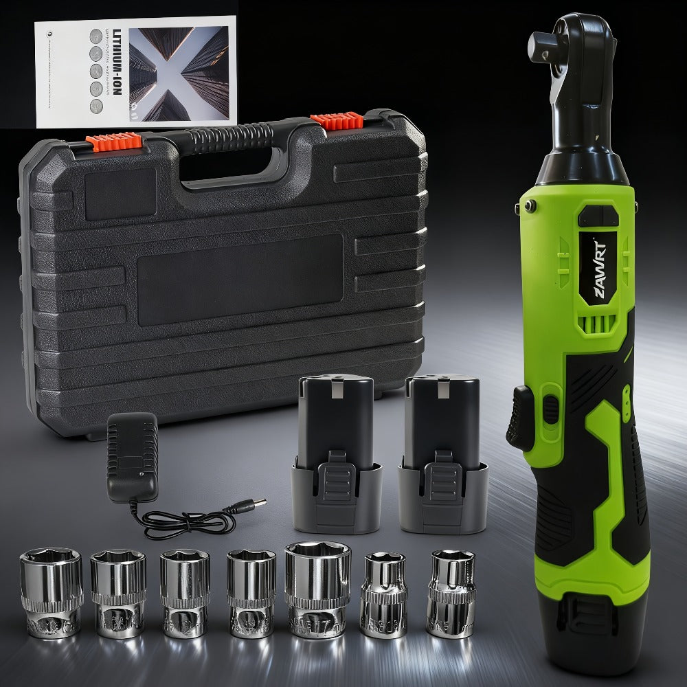 Cordless Electric Ratchet Wrench Set 12V - 45Nm High Torque 3/8" Rechargeable Ratchet Wrench with Battery, Charger & Toolbox for Automotive Repair, Angle Frame Installation & Home Improvement (4 Colors)