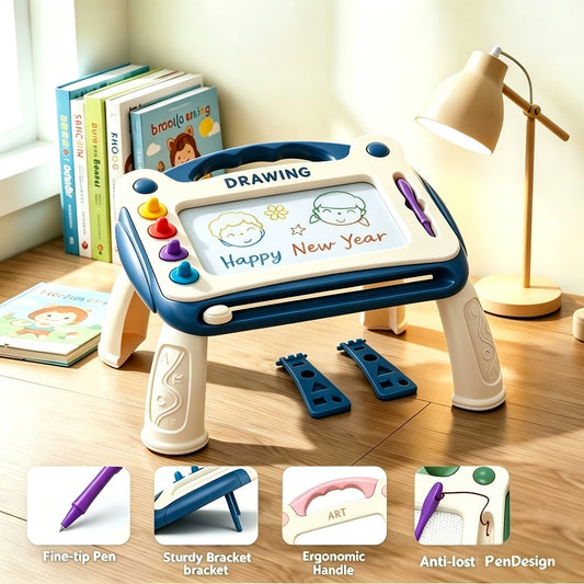 Kids Drawing Board with Table Legs, 4 Stamps and Pen in Blue or Green