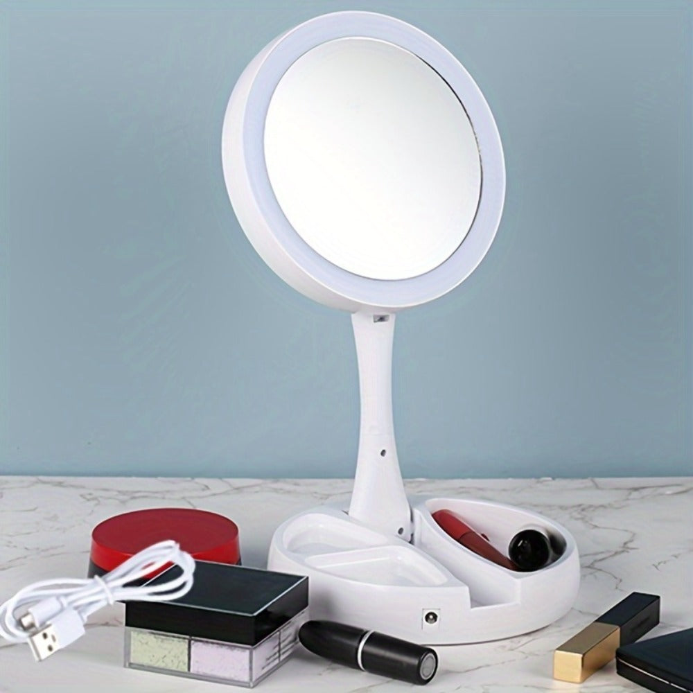 Lighted Makeup Mirror with 10x Magnifying Glass – Double Sided LED Vanity Mirror, Bright Shadow-Free Light, USB & Battery Dual Power, Tabletop & Travel | Ladies Beauty Gift for Women