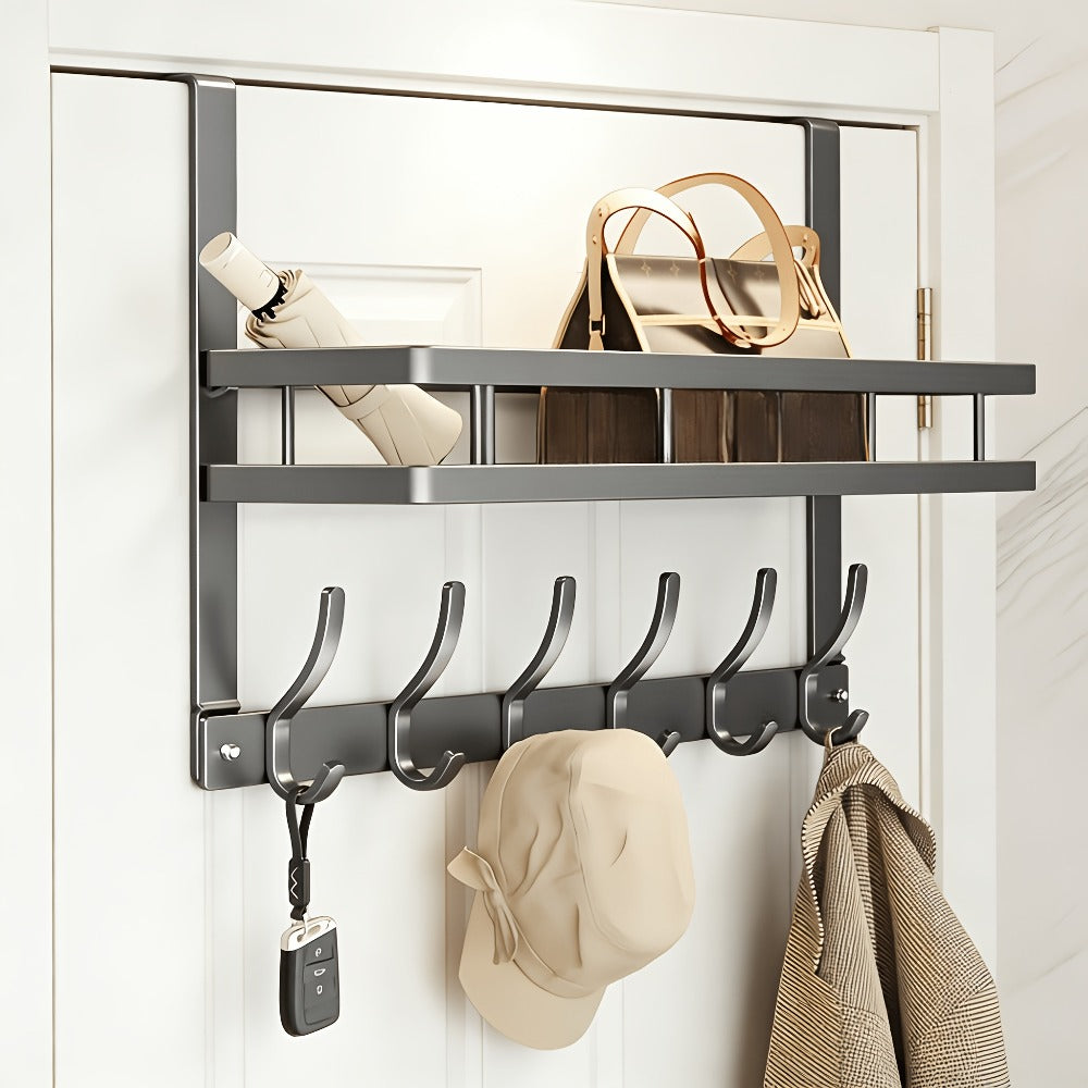 Over Door Hook Rack No Drilling Metal Storage Organizer – 4 5 6 Hooks for Bedroom Bathroom Kitchen, Versatile Door Hanger for Coats Towels Bags & Robes