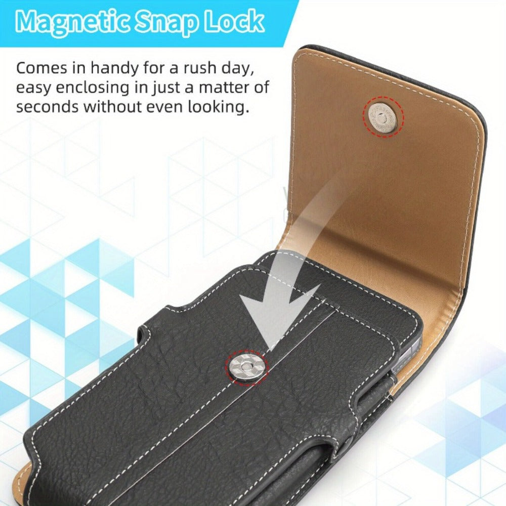 Phone Holster Belt Clip PU Leather Universal Waist Pouch 5.2–7.2 Inch – Vertical Carry Case with Metal Clip & Belt Loop for iPhone 16 15 14 13 12 11 Pro Max Plus, Samsung Galaxy S25 S24 Ultra A Series
