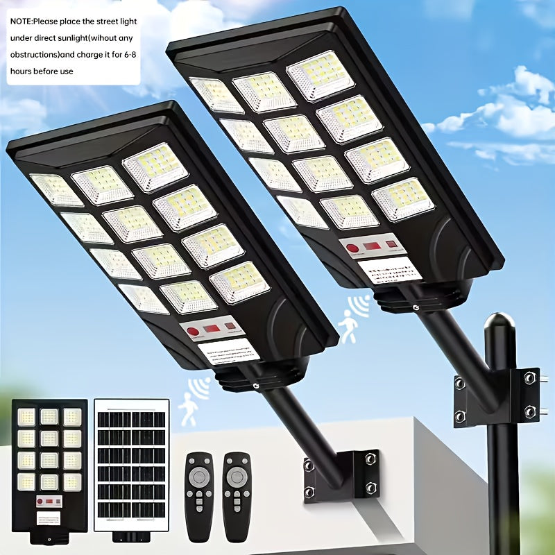 Solar Street Light Outdoor 400 LED – 6500K Waterproof Sensor Flood Light with Remote Control, Dusk to Dawn for Commercial Area, Parking Lot & Night Security Lighting (2 or 4 Pack)