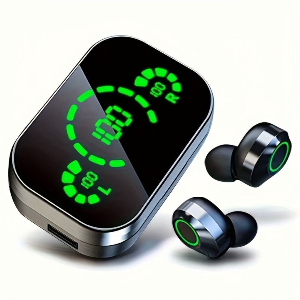 YD03 Digital Display Charging Case Wireless Earbuds, IPX4 Waterproof HD Stereo Touch Control Type-C, Comfortable In-Ear Sport Earphones for Sports Music Gaming Work iPhone Android