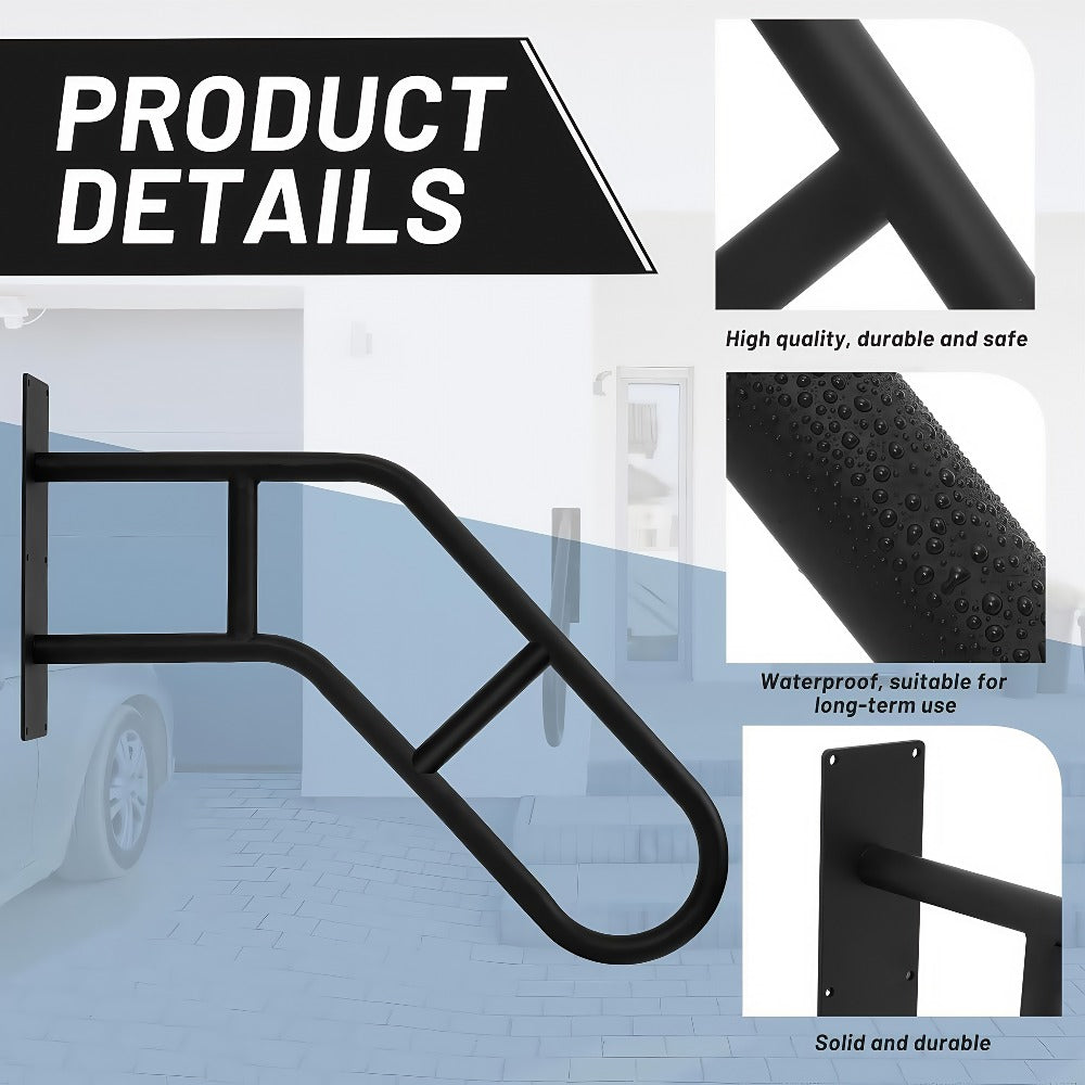 Stair Handrail Outdoor Anti-Slip Wall Mounted for 1-3 Steps – U-Shaped Carbon Steel Grab Bar, 600 lb Capacity, Rust-Resistant, for Porch, Garden, Bathroom – Safe for Elderly, Kids, Disabled & Pregnant