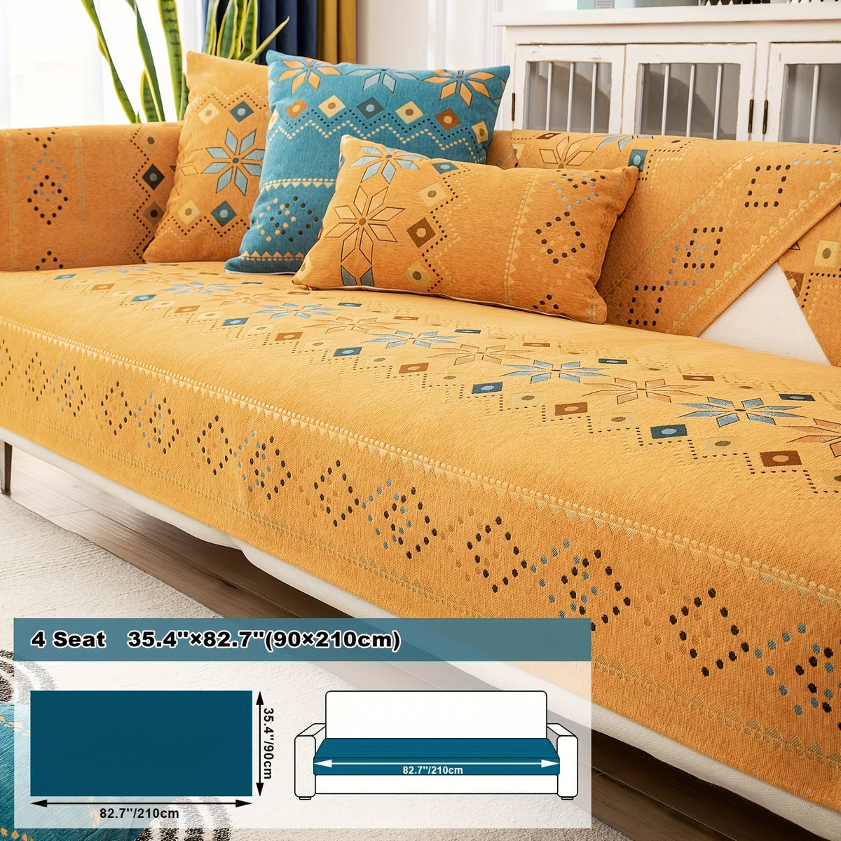 Boho Chenille Sofa Cover Non-Slip Jacquard Woven Couch Slipcover Pet Friendly Machine Washable 2 3 4 Seat Backrest Grey White Orange Bohemian Style