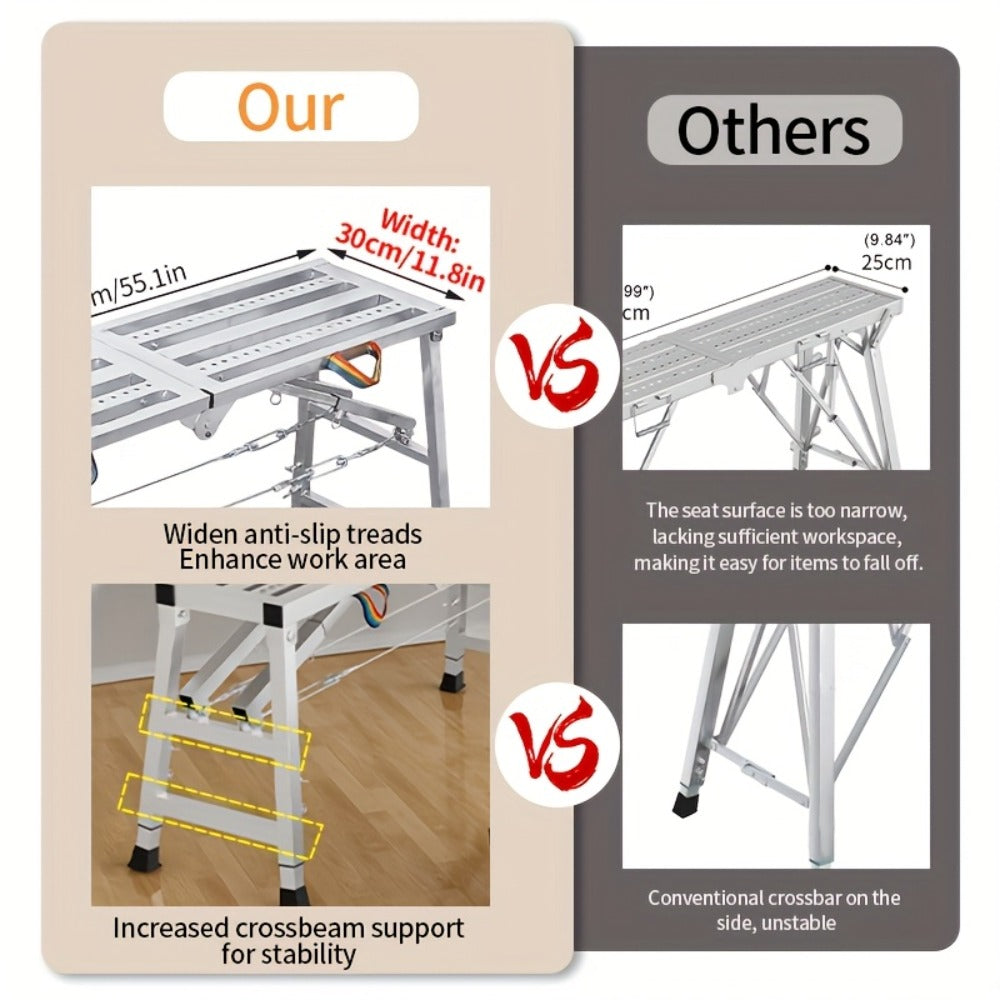 Folding Scaffold Step Stool Adjustable Height 39-79" Portable Steel Work Platform 1300 lb Capacity for Home Renovation Painting Car Washing RV Cleaning