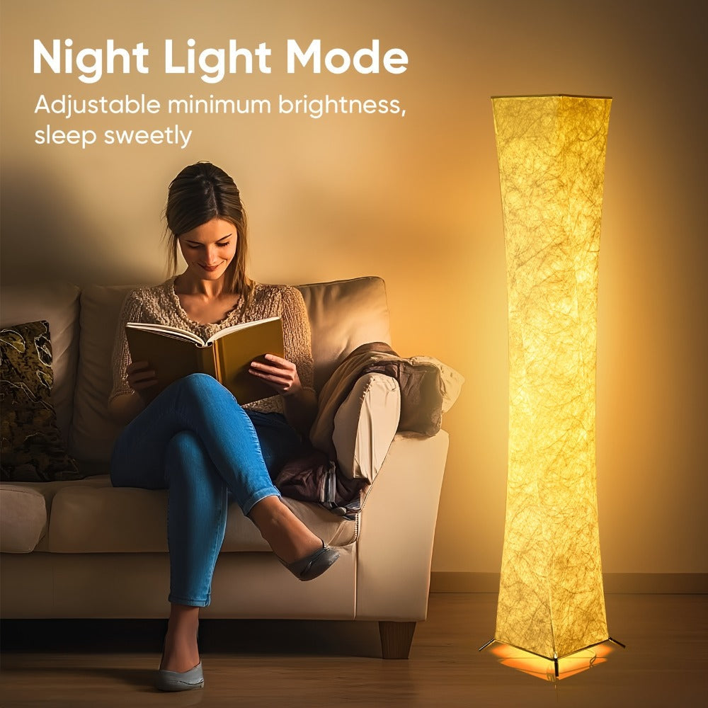 LED Floor Lamp 52 Inch Modern – Adjustable 3000K Warm Light with Remote Control, USB Port, Matte Metal Finish & Tyvek Shade for Bedroom, Living Room & Game Room Space Decor
