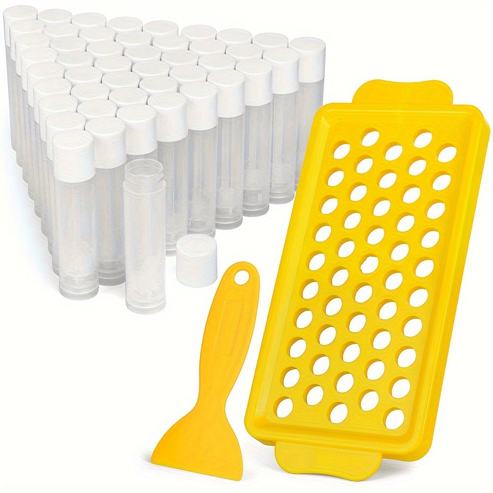 Empty Lip Balm Tubes 50 Pack with Filling Tray & Spatula – 5.5ml Clear BPA Free DIY Lip Balm Making Kit, Food Grade Leak Proof Containers for Homemade Lip Balm, Lipstick & Cosmetics Crafting