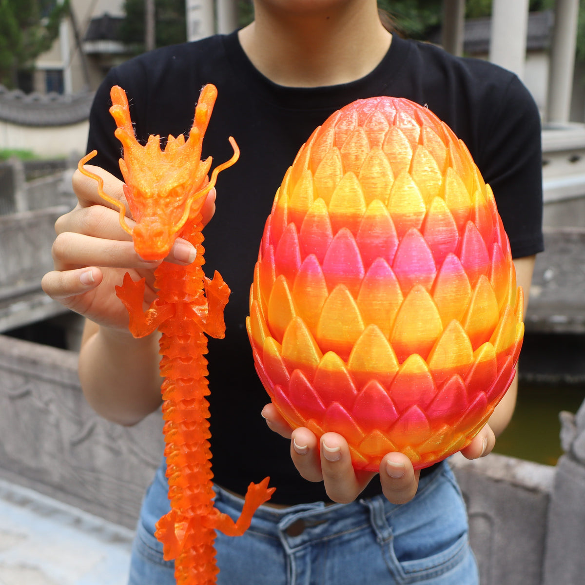 Dragon Egg Gift Set 3D Printed – 7.09in Scaled Egg + 23.62in Large Dragon Ornament, 10 Colors Rainbow Amethyst Crystal Fantasy Collector Gift for Adults Easter Valentine Birthday
