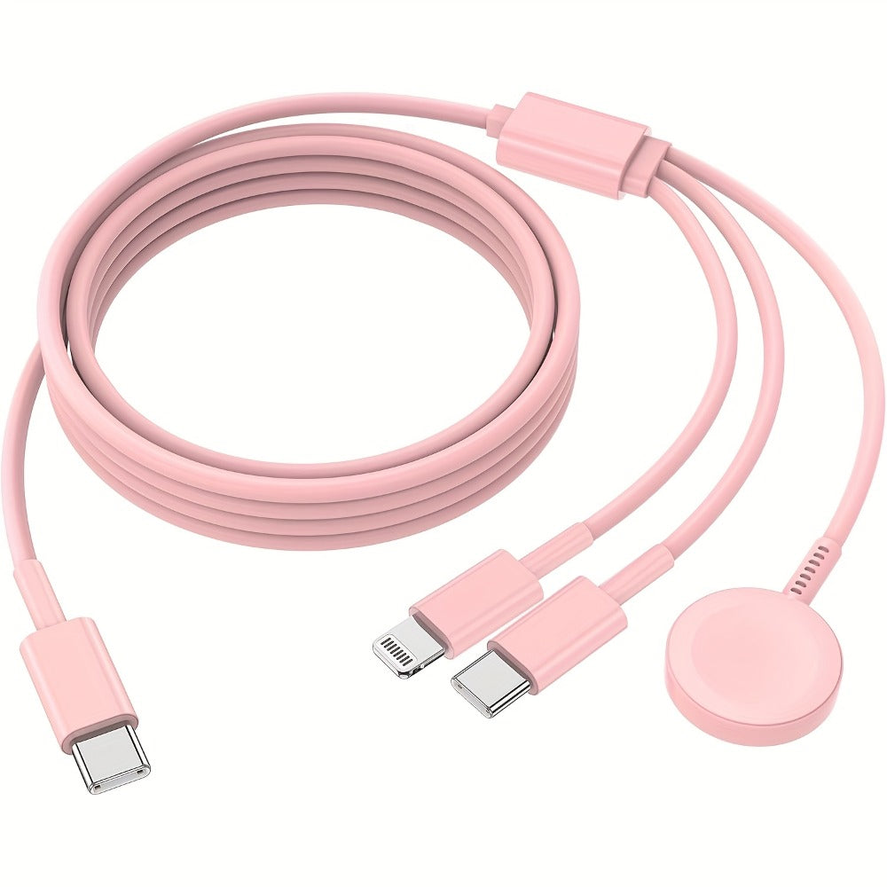 3-in-1 Charger Cable Apple Watch iPhone 6ft USB-C Multi Charging Compatible Series 10 9 8 7 6 5 4 3 Ultra 2 SE iPhone 15 14 13 – Travel Charger White Pink 2-Pack