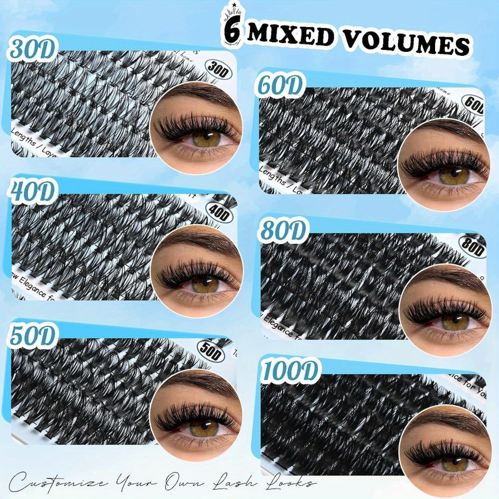 Lash Clusters Kit 720Pcs Individual Eyelash Extensions 30D 50D 80D 100D C Curl Wispy Cluster Lashes with Bond Glue & Tweezers – Complete DIY Lash Extension Kit for Beginners, Natural to Dramatic Eye Look