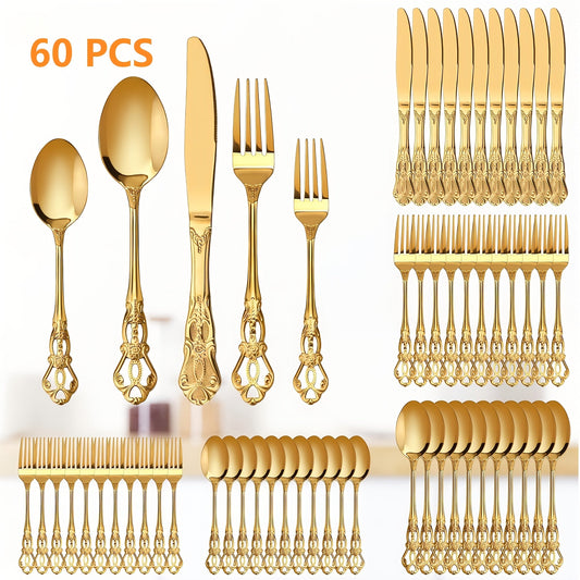 Stainless Steel Flatware Set with Vintage-Style Detailing, 30–84 Piece Options