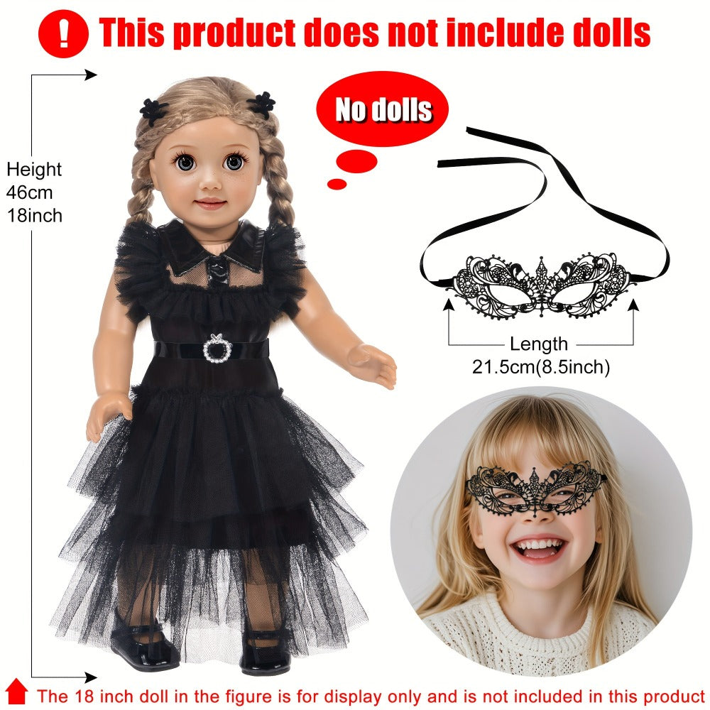 Black Tulle Halloween Dress and Bow Set for 16-18 Inch Dolls