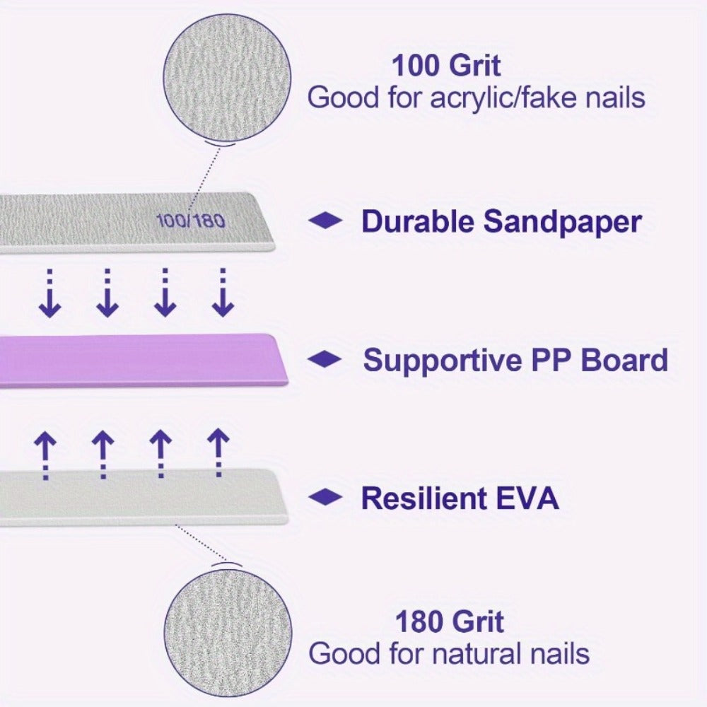 Emery Boards Nail Files 50 Pack 100 180 Grit Double Sided Professional Fingernail Filer Set Reusable for Natural Acrylic Gel Nails Manicure Salon Home Use