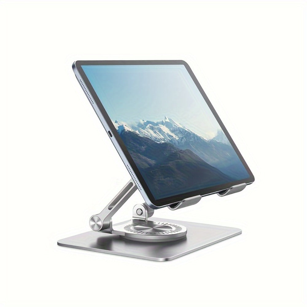 KEXIN Adjustable Aluminum Tablet Stand, 360° Rotating Base, Universal Desktop Holder for iPad, Fire Tablet, Kindle & Smartphones – Silver/Black/Blue